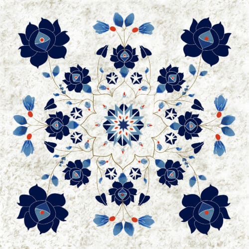 Blue flowers marble background